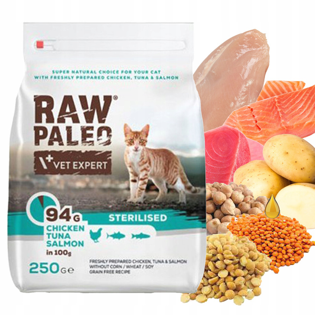 Raw Paleo Sterilised Karma sucha dla kota Łosoś 250g Bezzbożowa