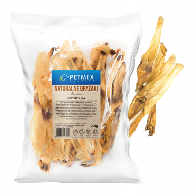 PETMEX Ucho Królika Naturalny Gryzak dla psa 200g krótki termin 