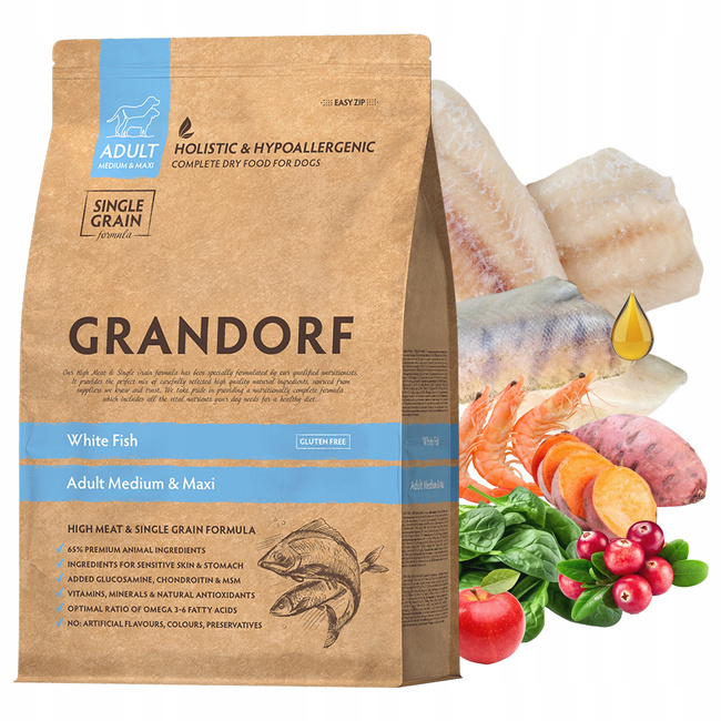 GRANDORF DOG MEDIUM&MAXI ADULT karma sucha dla psa Białoryby 3 kg