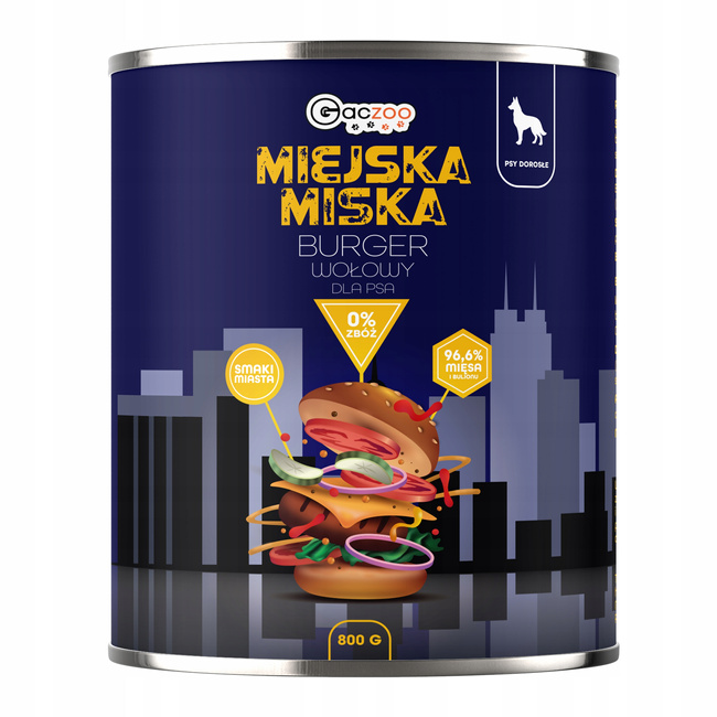 Gaczoo Miejska Miska bezzbożowa karma mokra dla psa Burger Wołowy 12 x 800g