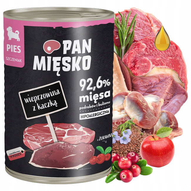 PAN MIĘSKO Karma mokra dla szczeniąt Wieprzowina Kaczka 400g