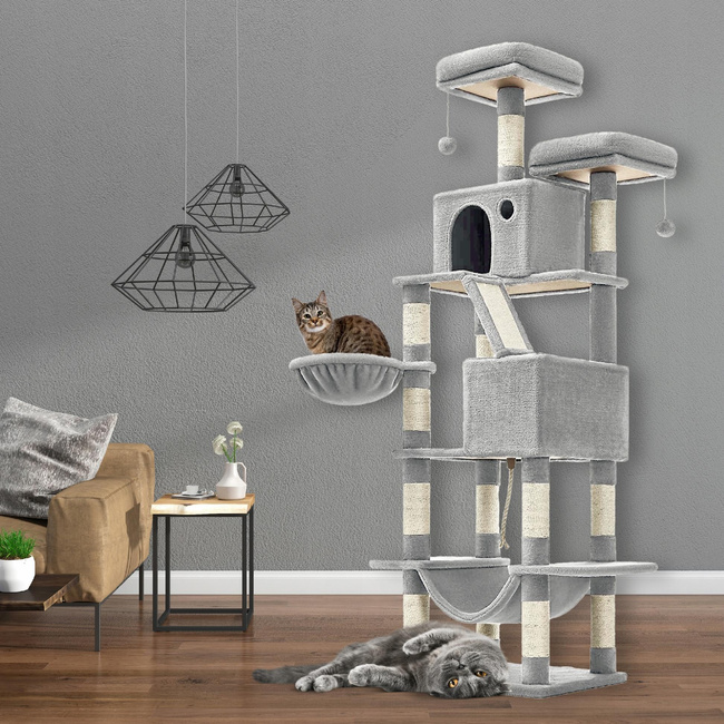 Drapak dla kota Gaczoo wysoki wieża legowisko jasny szary 60 x 50 x 206 cm