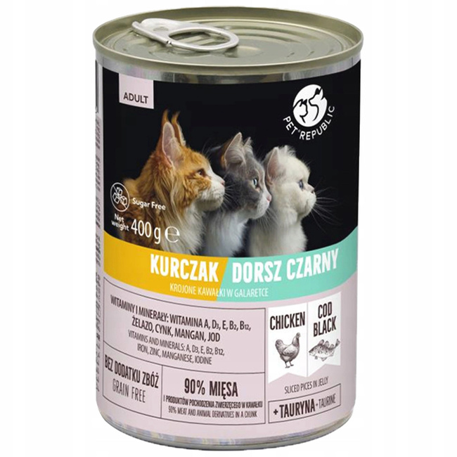 PET REPUBLIC Karma mokra w galaretce dla kota Kurczak Czarny Dorsz 400g