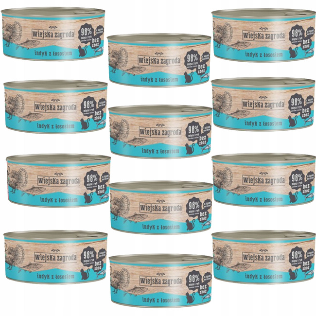 WIEJSKA ZAGRODA Karma mokra dla kota Indyk Łosoś 12 x 85g  Bezzbożowa