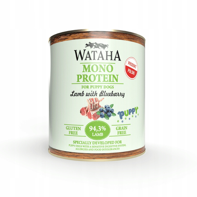 WATAHA Mono Puppy karma mokra dla szczeniąt Jagnięcina z Borówką 12 x 800g