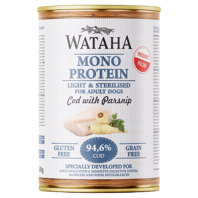 WATAHA Mono Light&Sterilised karma mokra psa Dorsz z Pasternakiem 12 x 400g