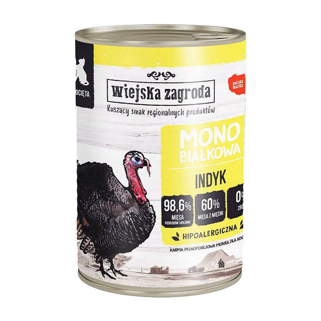 WIEJSKA ZAGRODA MONO Karma morka dla kociąt Indyk 400g Bezzbożowa
