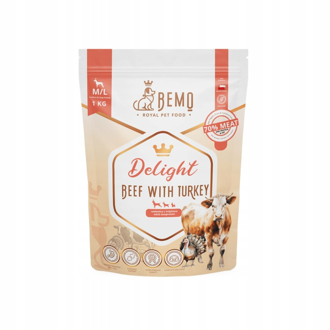 BEMO DELIGHT Karma sucha dla psa Wołowina Indyk małe średnie rasy M/L 1 kg