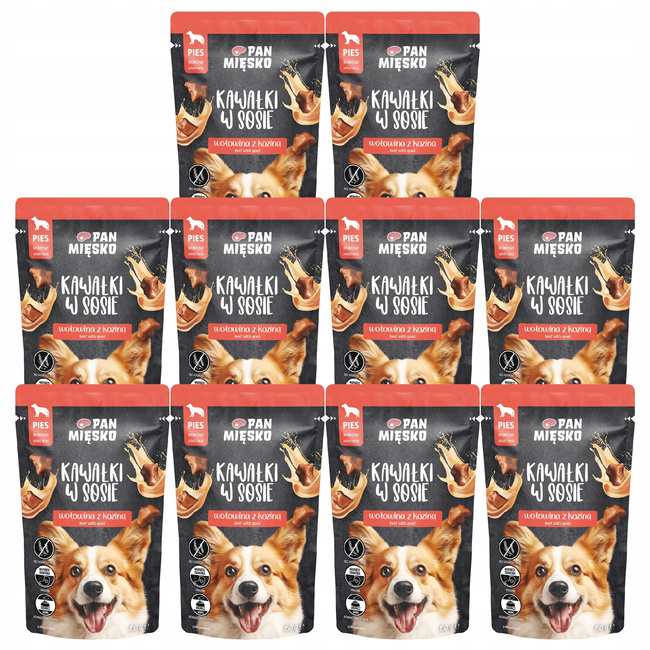 PAN MIĘSKO Kawałki w sosie Wołowina Kozina dla psa mokra 10 x 150g