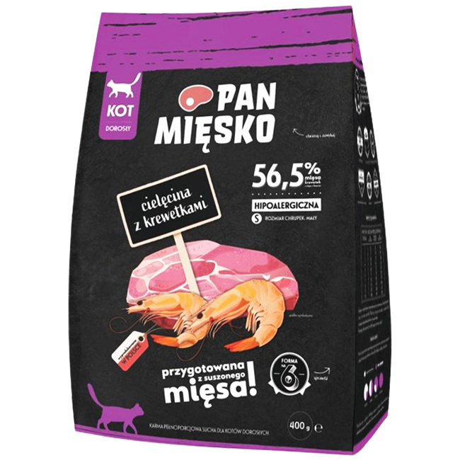 PAN MIĘSKO Karma sucha dla kota Cielęcina Krewetki 400g