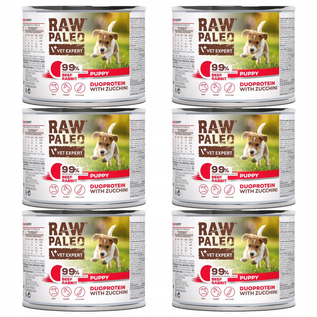 RAW PALEO PUPPY Duoprotein Wołowina Królik karma dla psa mokra 6 x 200g