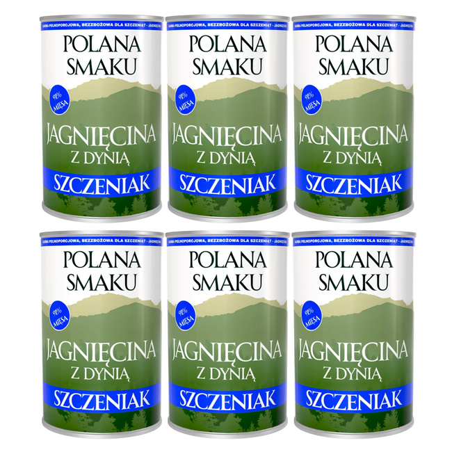 Mokra karma monobiałkowa dla szczeniąt Polana Smaku Junior Jagnięcia z dynią 6 x 400 g 