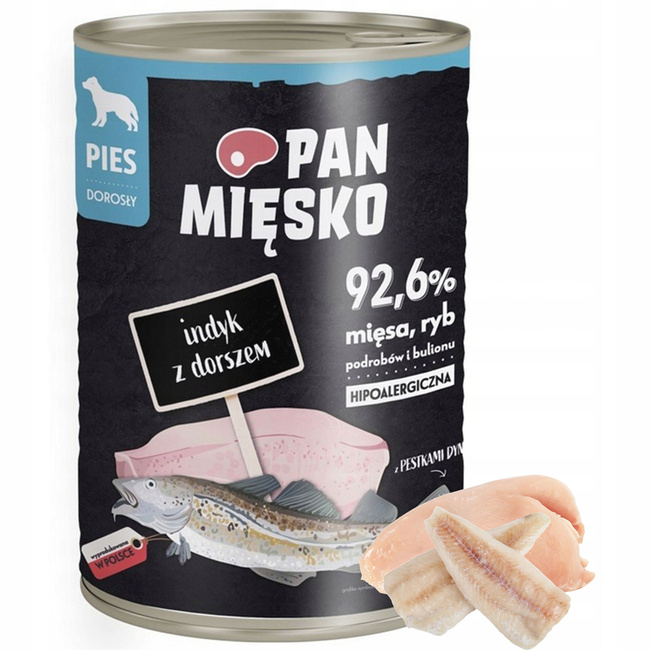 Pan Mięsko mokra karma dla psa Indyk Dorsz 400g 