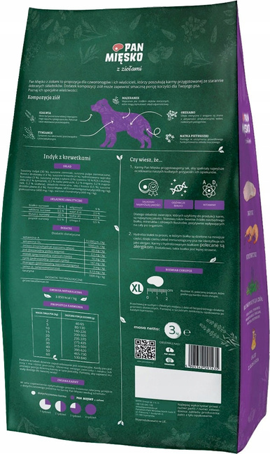 Pan Mięsko z Ziołami Sucha Karma dla psa Indyk Krewetki Chrupki XL 20kg