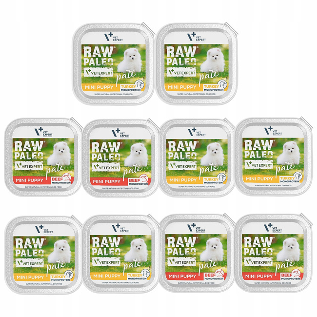 RAW PALEO PATE Mini Puppy Mix Smaków karma dla szczeniąt mokra 10 x 150g