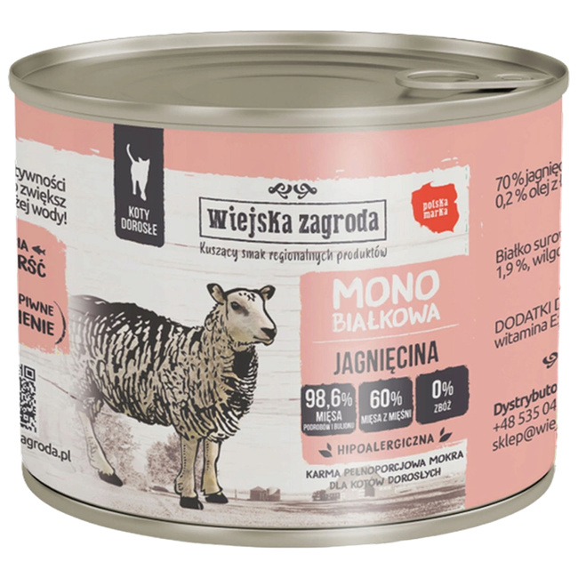 WIEJSKA ZAGRODA MONO Karma kota Jagnięcina 12x200g