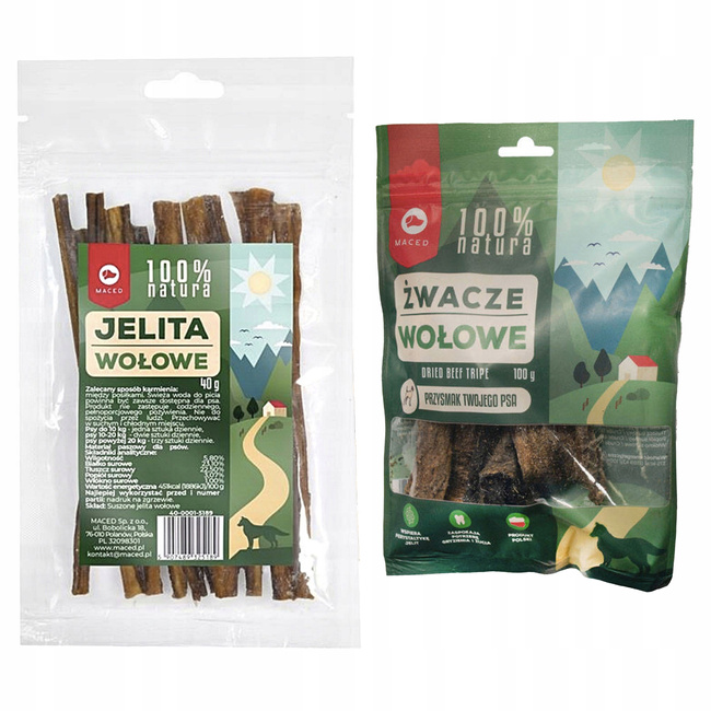 MACED Zestaw przysmaków dla psa Jelita Wołowe 40g + Żwacze Wołowe 80g