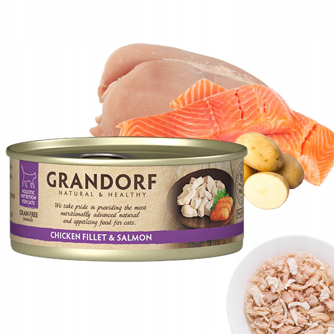 GRANDORF Zdrowa Karma mokra dla kota Kurczak Łosoś 70g