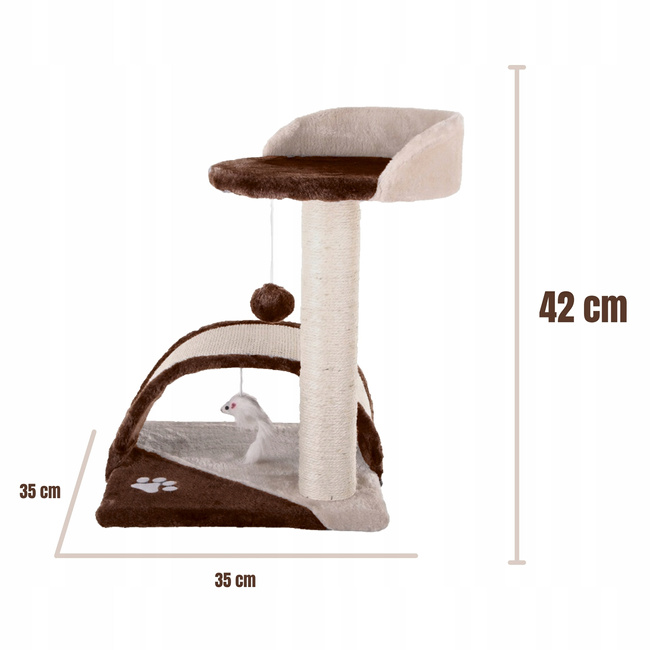 Drapak dla kota Gaczoo z podstawką i zabawką brązowy 35 x 35 x 42 cm