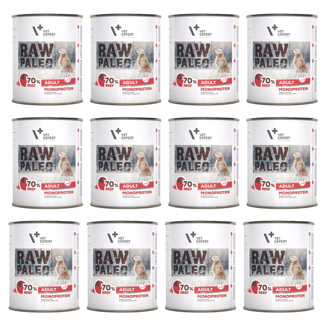 RAW PALEO Karma mokra dla psa MONO Wołowina 12 x 800g Bezzbożowa