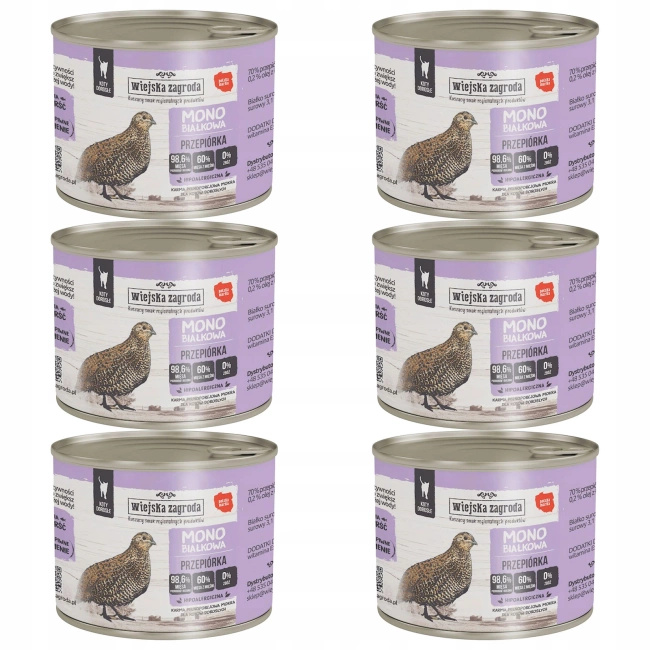 WIEJSKA ZAGRODA MONO Karma mokra dla kota 6 x 200g Przepiórka