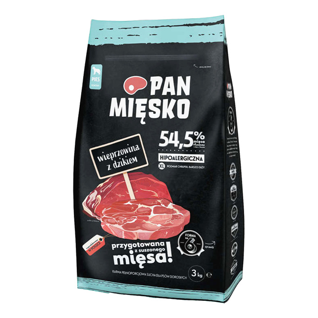 Pan Mięsko Karma dla psa sucha 3 kg XL Wieprzowina Dzik