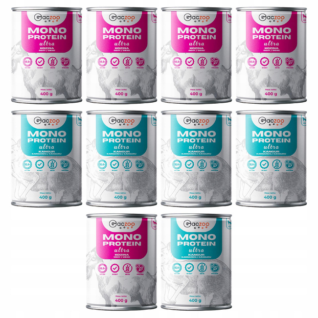 Gaczoo Mono Protein Ultra monobiałkowa karma mokra psa mix smaków 10 x 400g