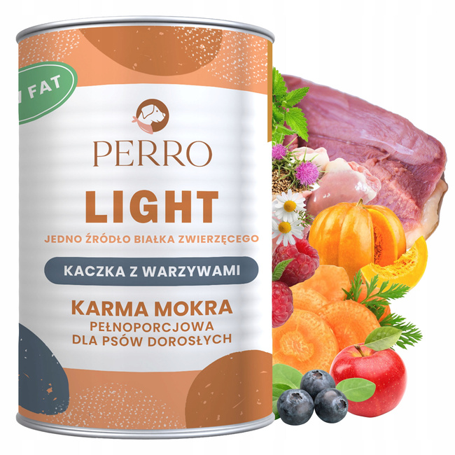Perro LIGHT Monobiałkowa karma mokra dla psa Kaczka z warzywami 12 x 400g