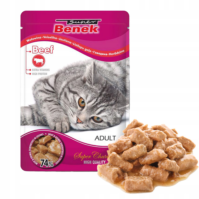 BENEK Saszetka Karma mokra dla kota Wołowina 24 x 100g