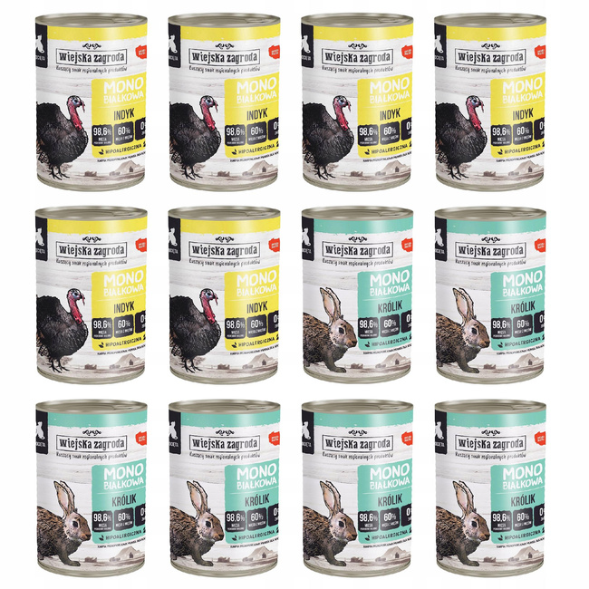WIEJSKA ZAGRODA MONO Karma kociąt MIX Smaków 12 x 400g