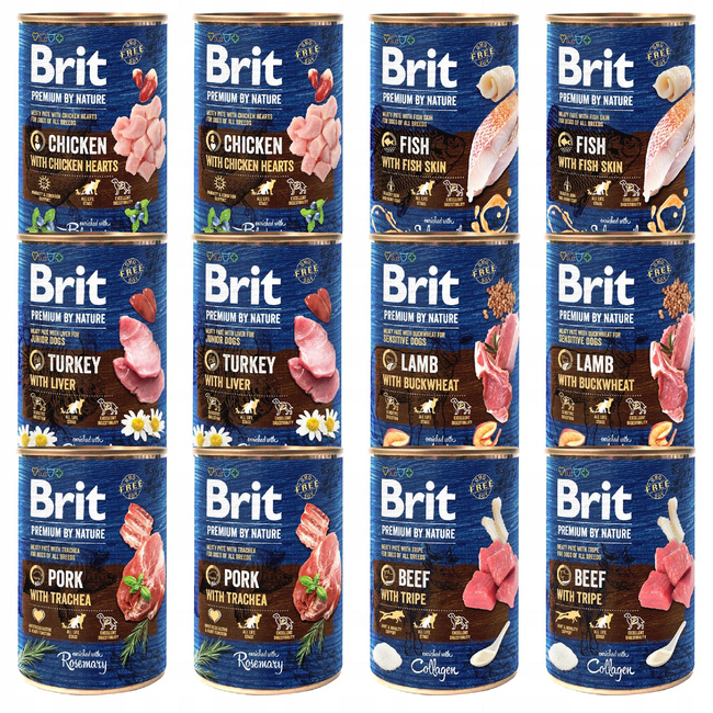 BRIT BY NATURE Karma mokra dla psa mix smaków 12 x 400g Bezzbożowa