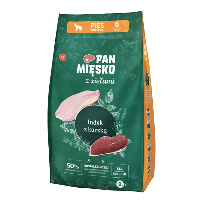 Pan Mięsko karma dla psa sucha z ziołami 9 kg Indyk Kaczka M