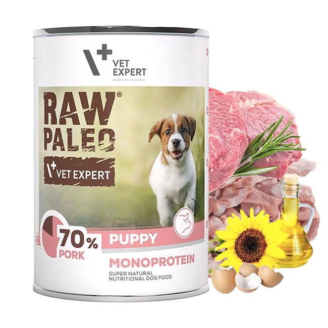 Raw Paleo PUPPY Karma mokra dla szczeniąt MONO mix smaków 6 x 400g Bezzbożowa