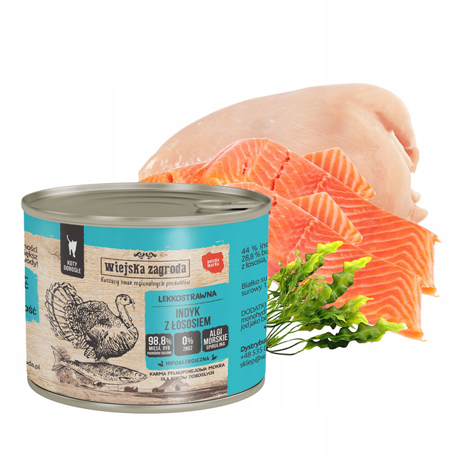 WIEJSKA ZAGRODA Karma mokra dla kota mix smaków 6 x 200g Bezzbożowa