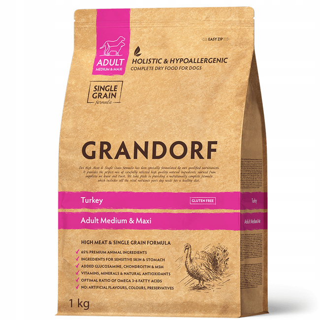 GRANDORF DOG MEDIUM&MAXI ADULT karma sucha dla psa Indyk 1 kg
