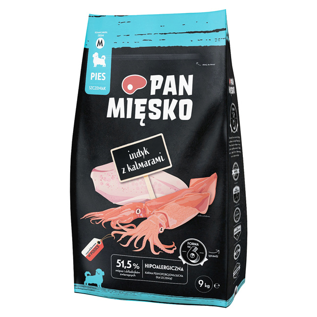 Pan Mięsko Sucha Karma dla szczeniąt 9 kg M Indyk z Kalmarami