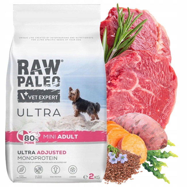 RAW PALEO ULTRA MINI Adult Wieprzowina karma sucha dla psa 2 kg bezzbożowa