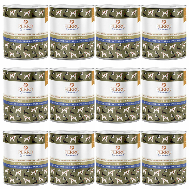 Perro Gourmet Monobiałkowa karma mokra dla psa Kangur z dynią 12 x 800g