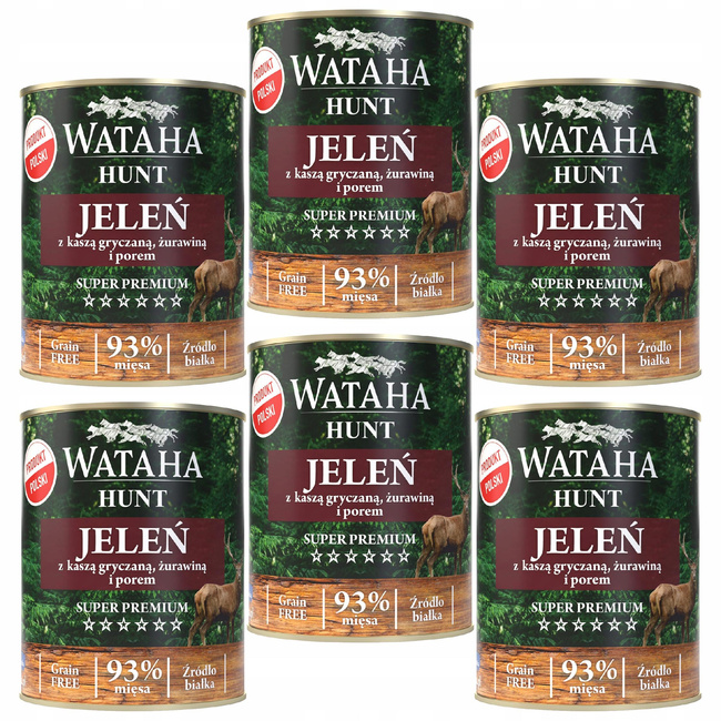 WATAHA HUNT Adult karma mokra psa Jeleń z Kaszą Żurawiną i Porem 6 x 800g