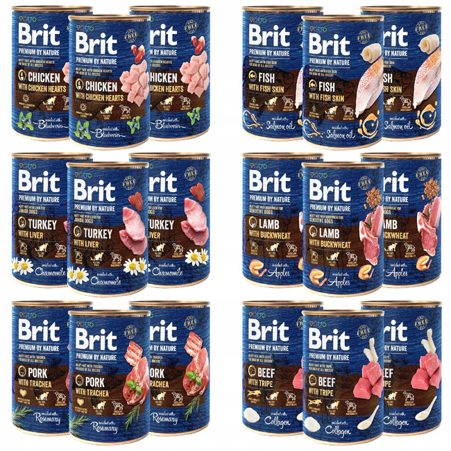 BRIT BY NATURE Karma mokra dla psa mix smaków 18 x 400g Bezzbożowa