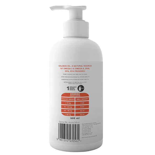 Gaczoo Olej z łososia dla psa i kota Omega Salmon Oil 3 x 500ml
