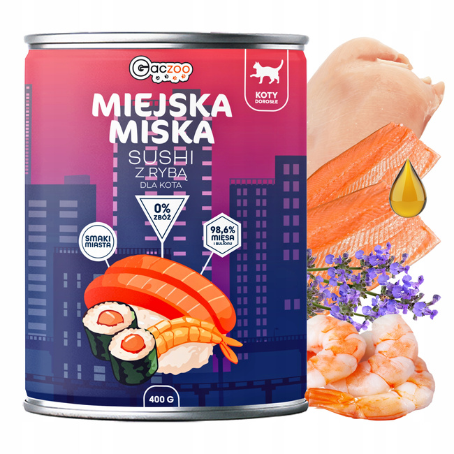 Gaczoo Miejska Miska bezzbożowa karma mokra dla kota Sushi z Rybą 24 x 400g