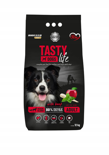 BIOFEED TASTY DOGS LIFE Medium Large Wołowina karma dla psa sucha 12 kg