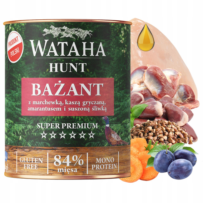 WATAHA HUNT Adult karma mokra psa Bażant z Marchewką i Suszona Śliwką 800g