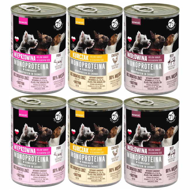 PET REPUBLIC Mono Protein Mix Smaków karma dla psa mokra 6 x 400g