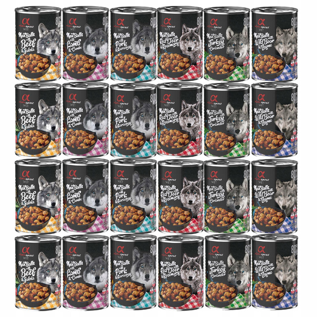 ALPHA SPIRIT Karma mokra dla psa Klopsiki mix smaków 24 x 400g