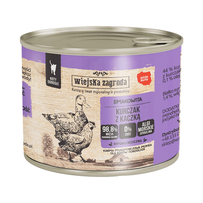 WIEJSKA ZAGRODA Karma mokra dla kota Kurczak Kaczka 200g Bezzbożowa