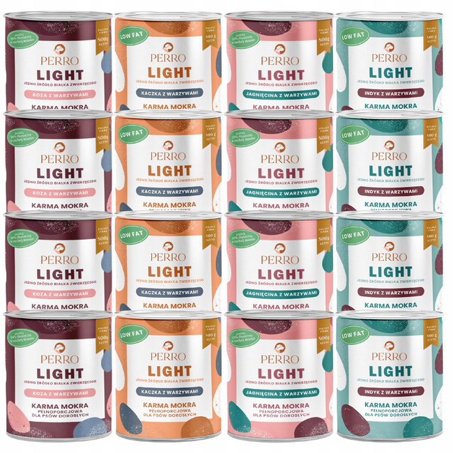 PERRO Light Monobiałkowa karma mokra dla psa mix smaków 16 x 800g
