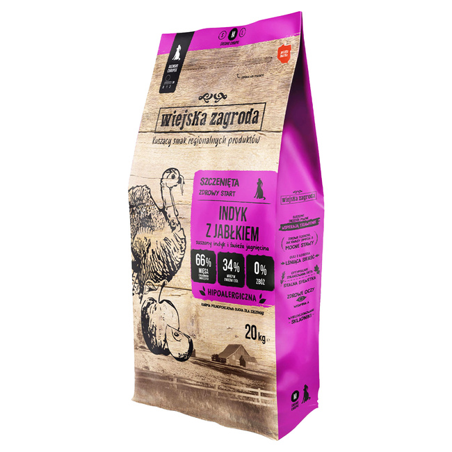 WIEJSKA ZAGRODA Karma sucha dla psa Indyk z Jabłkiem CHRUPKI M 20kg