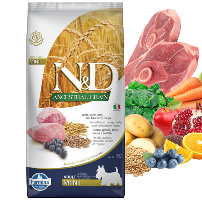 FARMINA N&D ANCESTRAL GRAIN karma sucha psa Mini Adult Jagnięcina 7kg